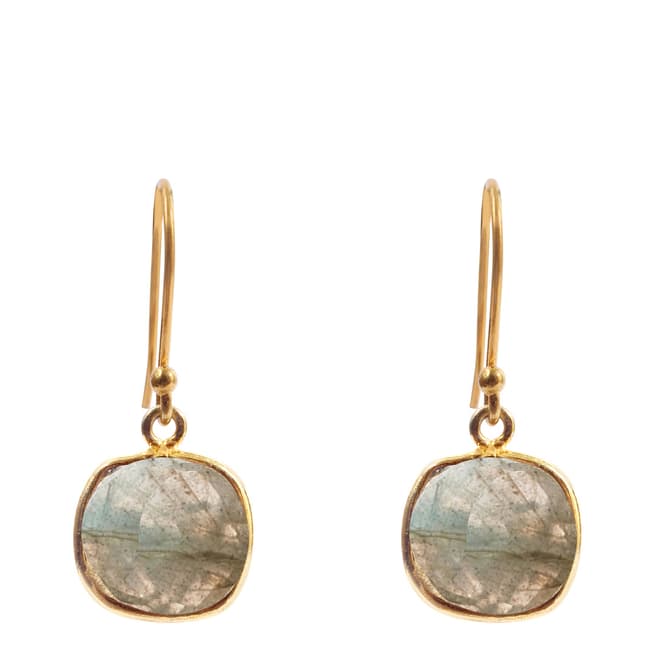 Liv Oliver Gold Plated/Grey Labradorite Cushion Drop Earrings