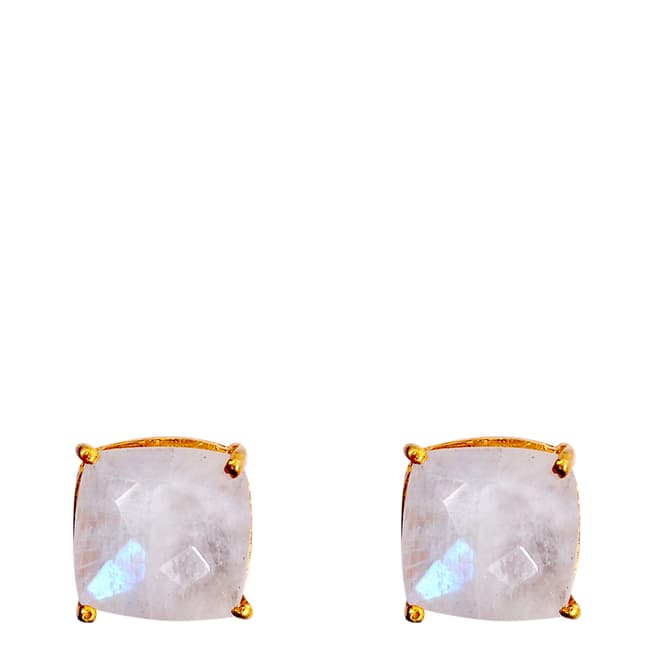 Liv Oliver Gold Plated Moonstone Cushion Shape Stud Earrings