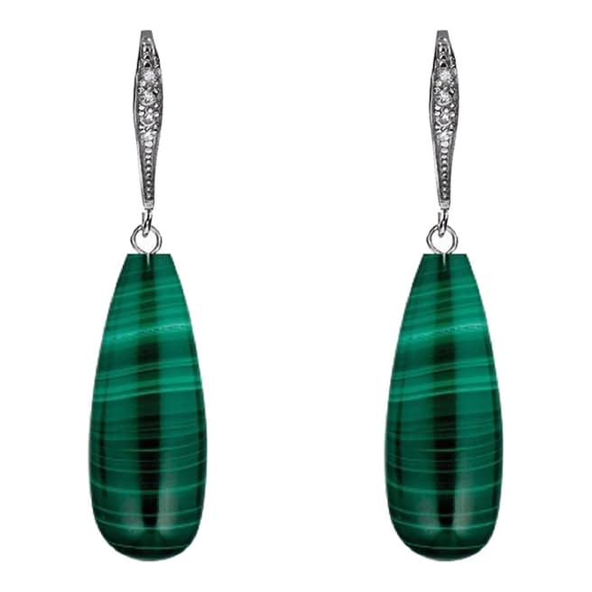 Alexa by Liv Oliver Sterling Silver Pave Malachite Tear Drop Earrings