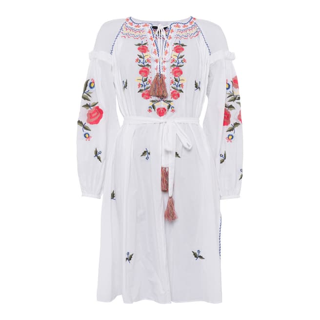 French Connection White Edessa Cotton Folk Dress 