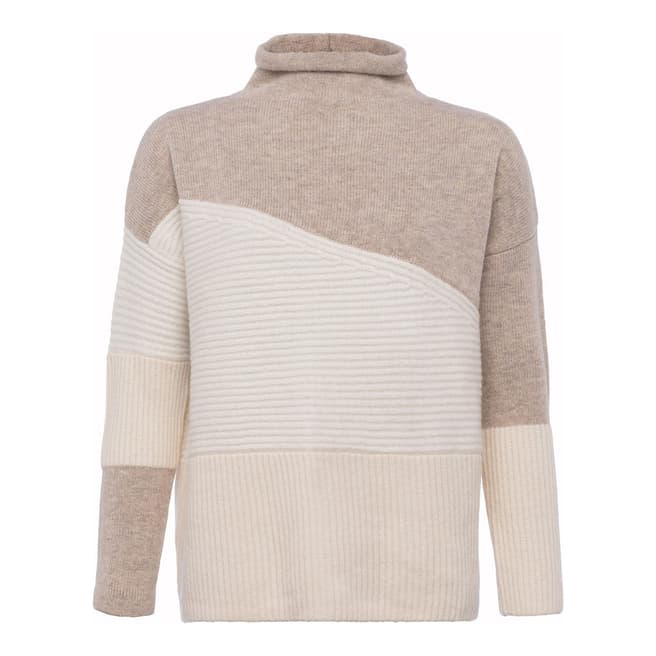 French Connection Cream Multi Patchwork Tonal High Neck Wool Blend Jumper
