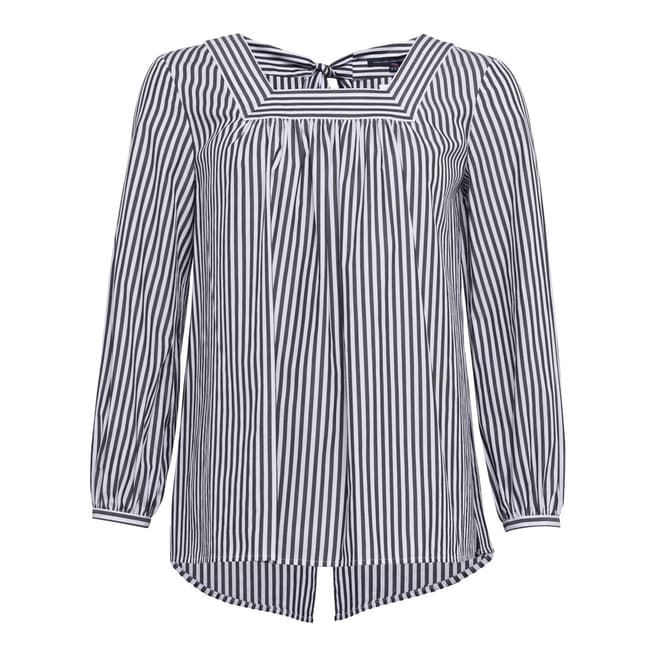 French Connection Grey Stripe Sardinia Tie Back Top