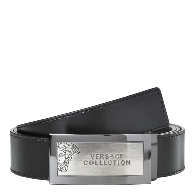 Versace Collection Black Logo Plaque Leather Belt