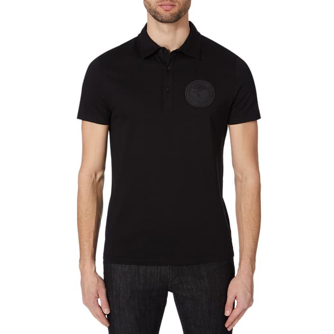 Versace Collection Black Patch Logo Jersey Polo Top