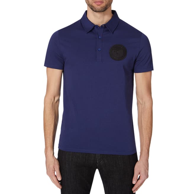 Versace Collection Blue Patch Logo Jersey Polo Top