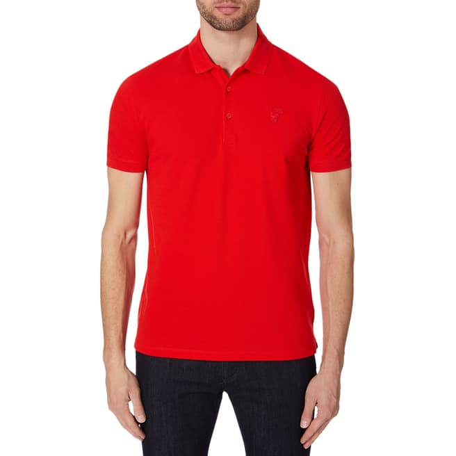 Versace Collection Red Patch Logo Cotton Polo Top