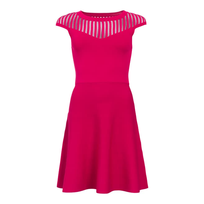 French Connection Magenta Haze Crepe Mesh Fit And Flare Dress