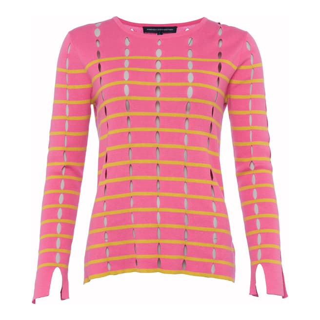 French Connection Pink/Yellow Cotton Crew Neck Jumper