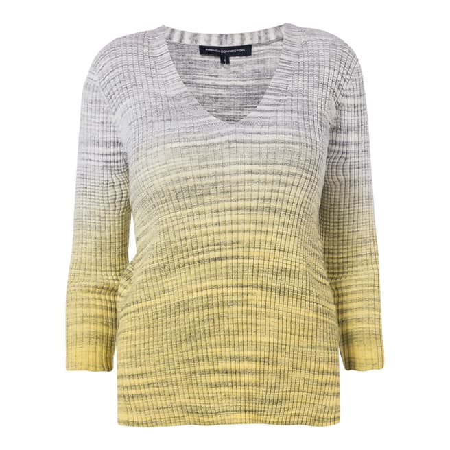 French Connection Grey/Yellow Space Rib Knit Jumper