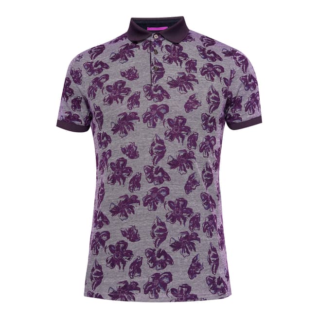 Ted Baker Purple Cotton Roxyron All Over Floral Print Polo
