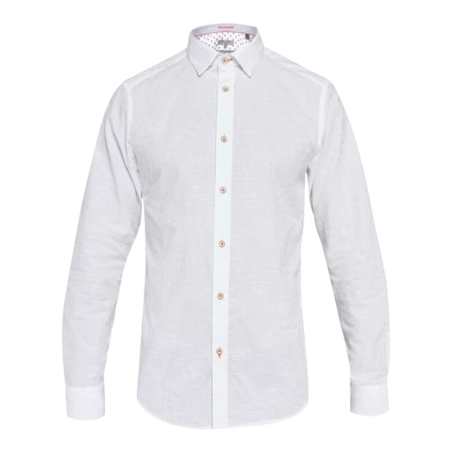 Ted Baker White Cotton Faaro Leaf Jacquard Shirt