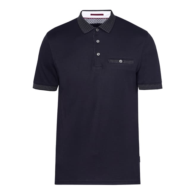 Ted Baker Dark Blue Cotton Rickee Soft Solid Colour Polo