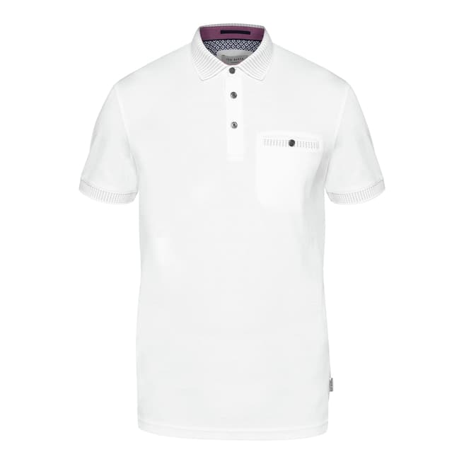 Ted Baker White Cotton Rickee Soft Solid Colour Polo