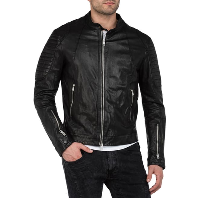 Replay Black Leather Biker Jacket