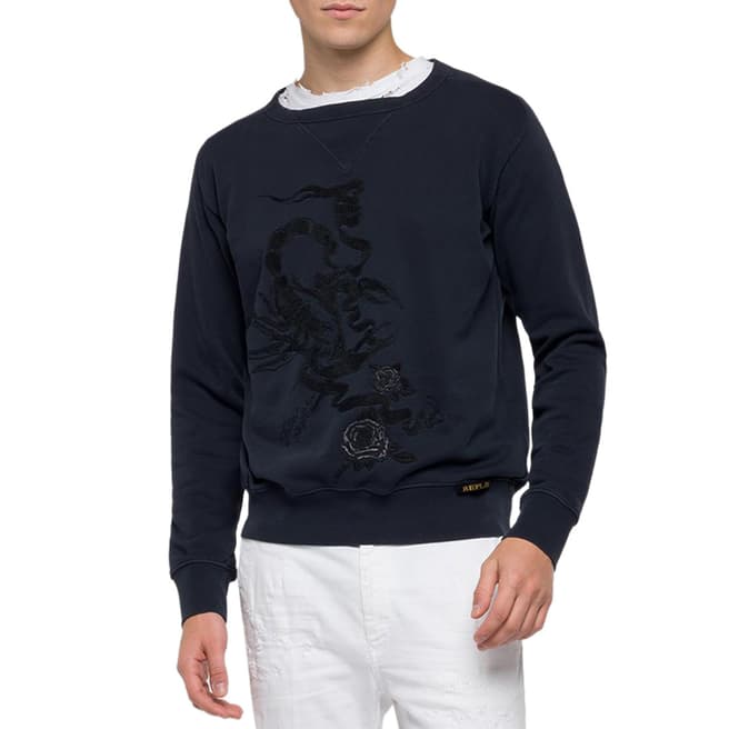 Replay Black Scorpion Embroidery Sweatshirt