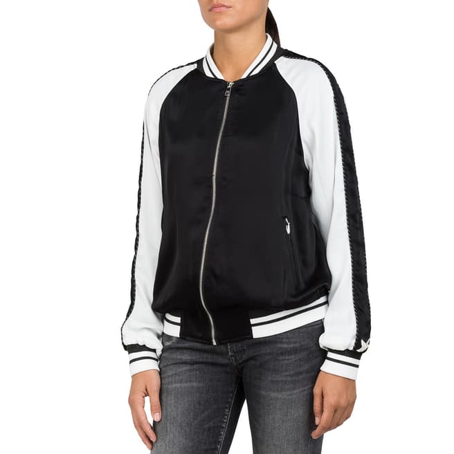 Replay Black/White Embroidered Bomber Jacket