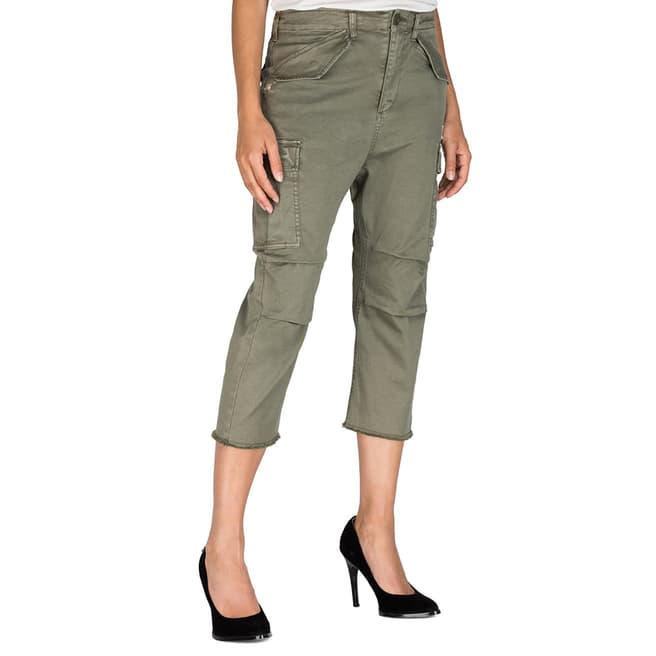 Replay Sage Green Twill Cropped Cargo Trousers