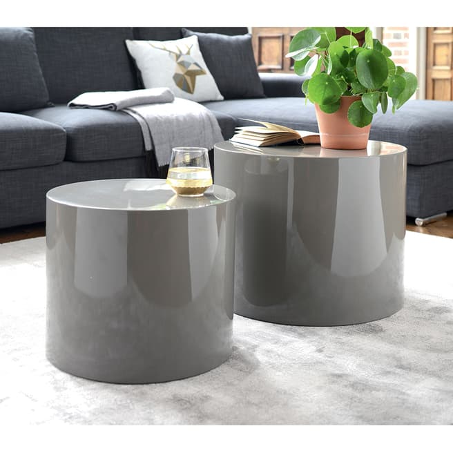 Dwell Circular Gloss Stacking Side Tables, Stone