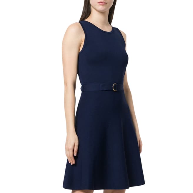 Michael Kors Navy Belted Fit-and-Flare Mini Dress