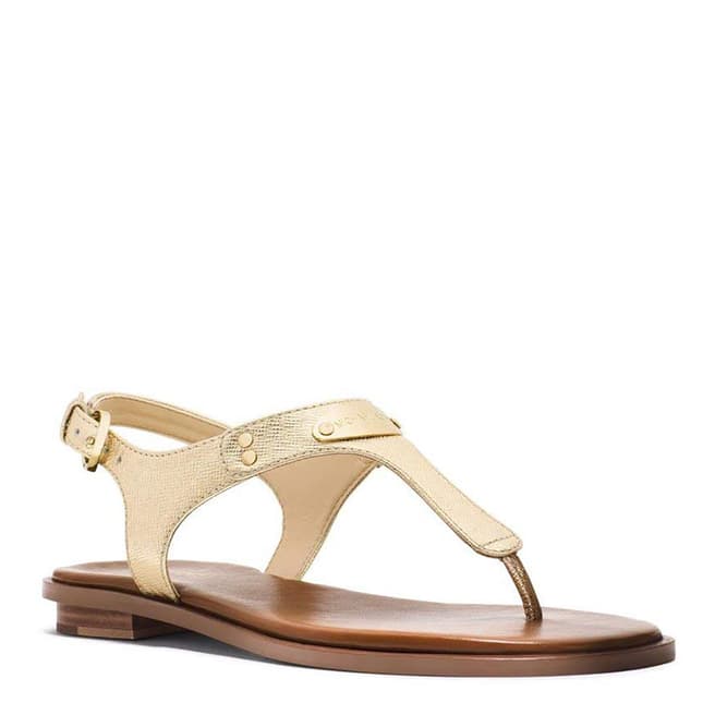 Michael Kors Gold Leather MK Plate Thong Sandals