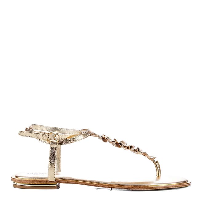 Michael Kors Gold Metallic Leather Bella Ruffle Sandals