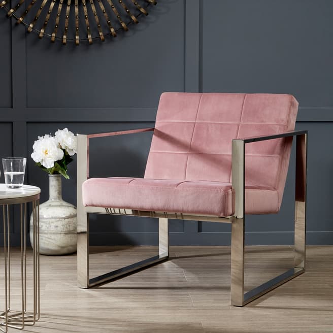 Premier Housewares Vogue Cocktail Chair, Pink Velvet, Stainless Steel Frame