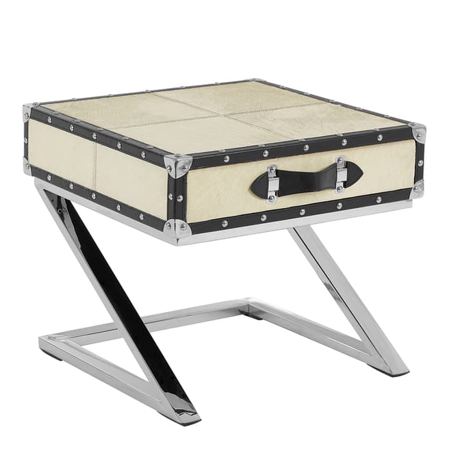 Fifty Five South Genuine Leather End Table, Stainless Steel Legs, Kensington Townhouse
