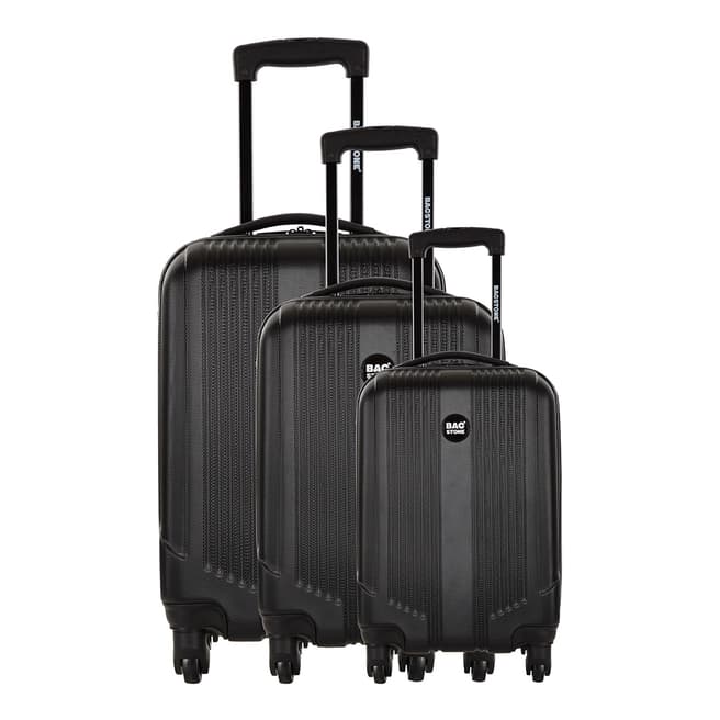 Bagstone Set of 3 Black Spinner Suitcases S/M/L
