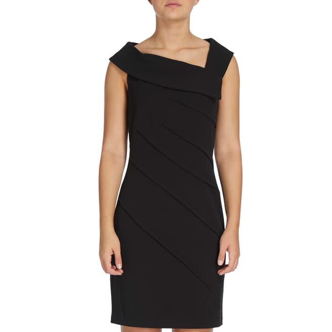 DKNY Black Asymmetric Collar Shift Dress
