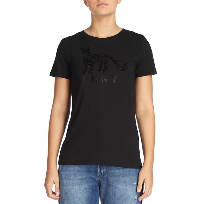 DKNY Black Short Sleeve Crew Neck Embellished T Shirt 