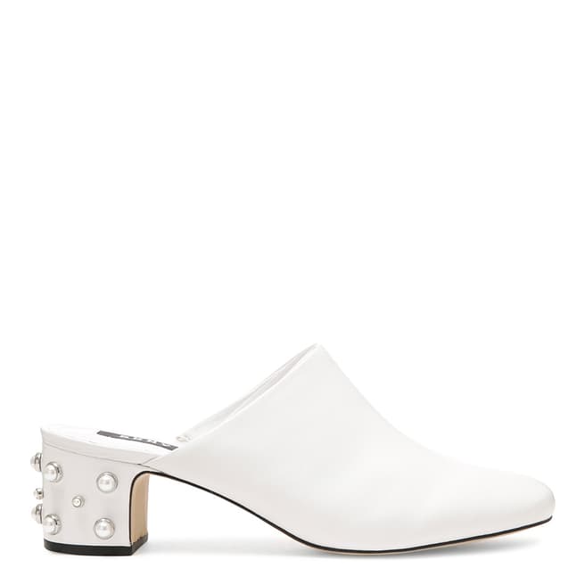 DKNY White Leather Ginger Pearl Mules