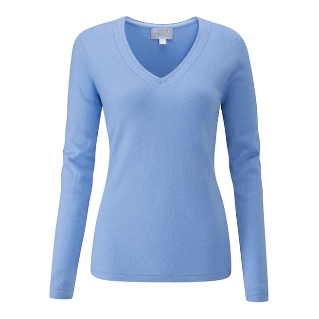 Pure Collection Sky Blue Cashmere V-Neck Sweater
