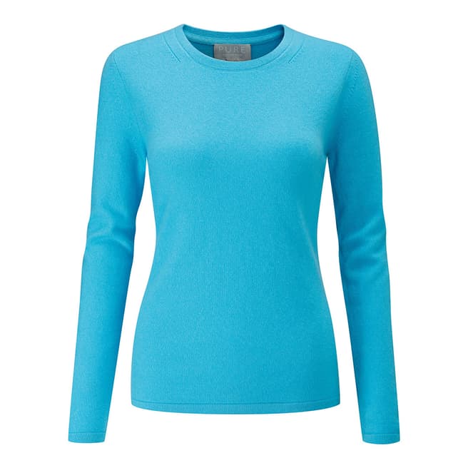 Pure Collection Soft Turquoise Cashmere Crew Neck Sweater