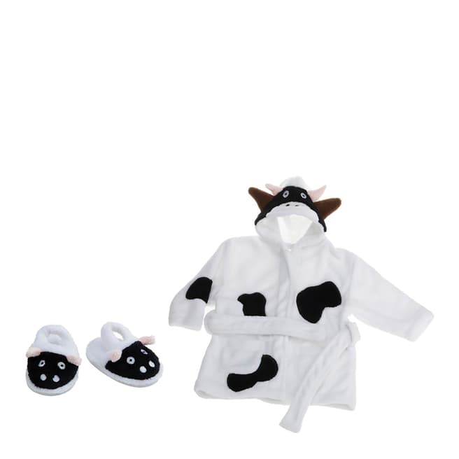 Les bébés d'Elyséa Black/White Cow Bathrobe + Slippers