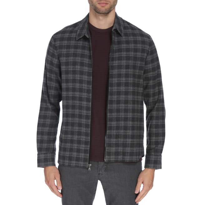 James Perse Charcoal Plaid Zip Front Shirt