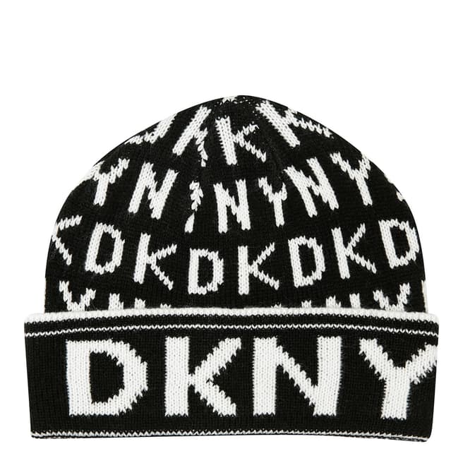 DKNY Black/Cream Cross Walk Logo Beanie