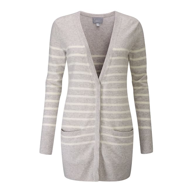 Pure Collection Iced Grey/Soft White Cashmere Boyfriend Cardigan