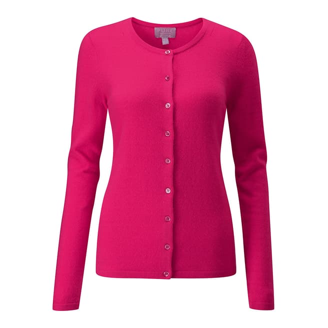 Pure Collection Hot Pink Cashmere Crew Neck Cardigan