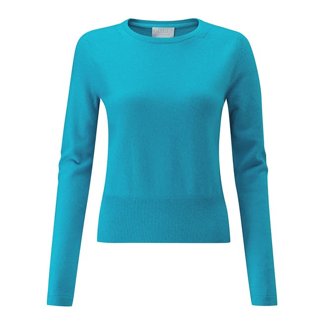 Pure Collection Soft Turquoise Cashmere Cropped Sweater