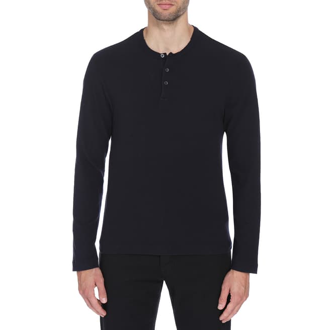 James Perse French Navy Sueded Stretch Henley Jersey Top