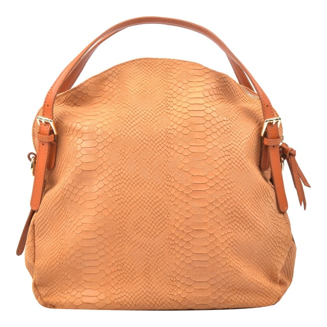 Carla Ferreri Cognac Leather Pattern Hobo Bag
