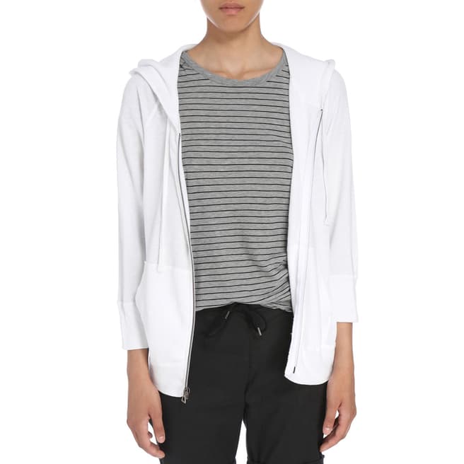 James Perse White Zip Front Cropped Hoodie
