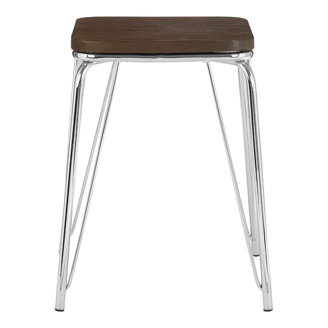 Premier Housewares District Small Stool, Chrome Metal and Elm Wood