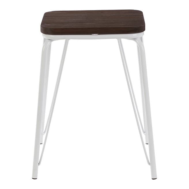 Premier Housewares District Small Stool, White Metal and Elm Wood
