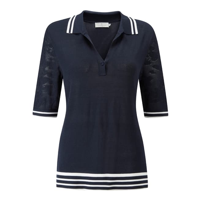 Henri Lloyd Navy Aine Patterned Polo Knit Top 