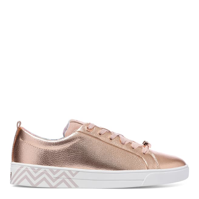 Ted Baker Rose Gold Leather Kelleip Metallic Trainers 