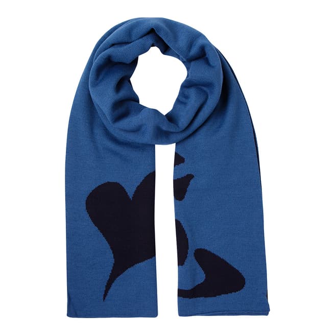 Vivienne Westwood Navy Heart On Blue Wool Blend Scarf
