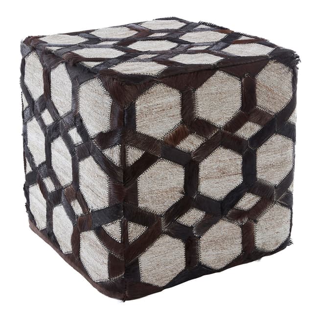 Fifty Five South Genuine Cowhide Leather Safira Pouffe, Grey Patchwork
