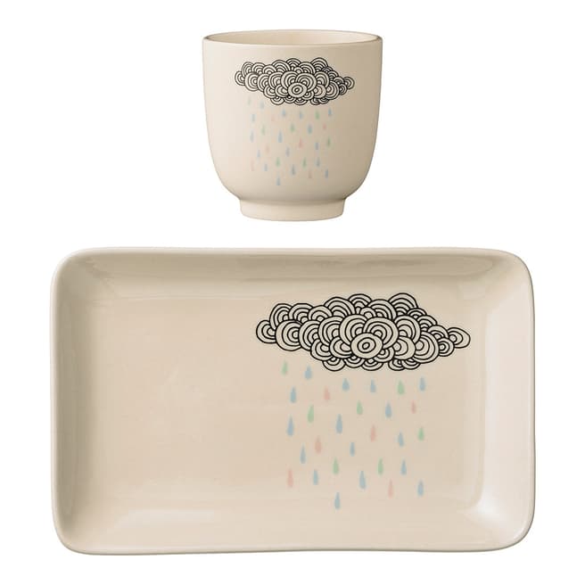 Bloomingville Cup & Plate, White, Stoneware
