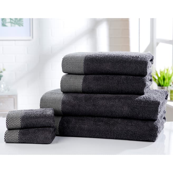 Rapport Tidal Set of 6 Towels, Charcoal